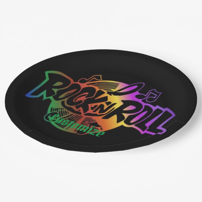 Rock and Roll Rainbow Music Theme Paper Plates (Angled)