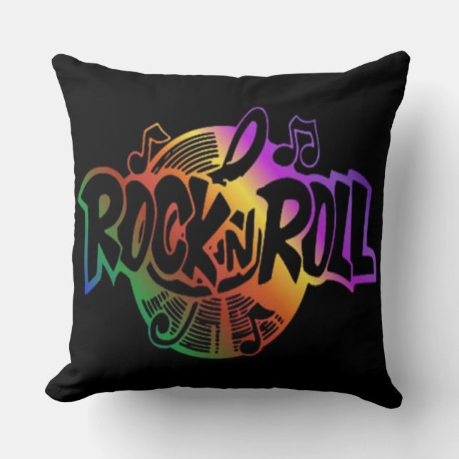 Rock and Roll Rainbow Music Theme Throw Pillow (Front)