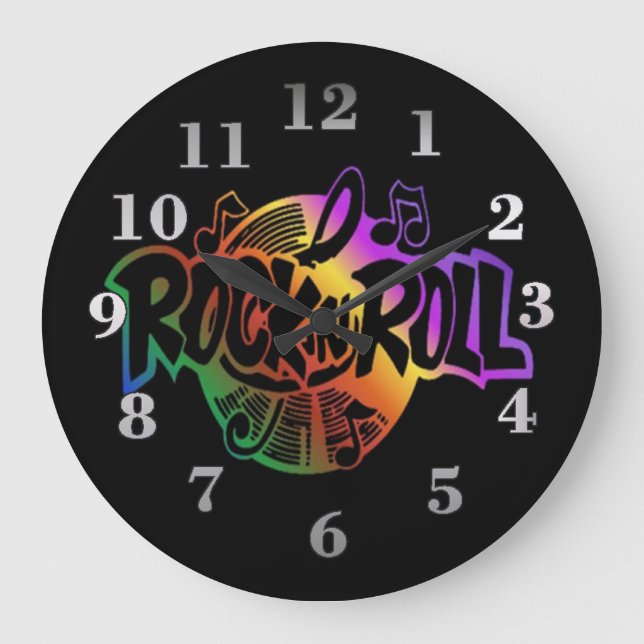 Rock and Roll Rainbow Music Theme Wall Clock (Front)