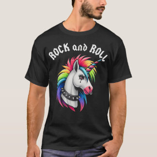Rock And Roll Rainbow Unicorn Emo Goth T-Shirt
