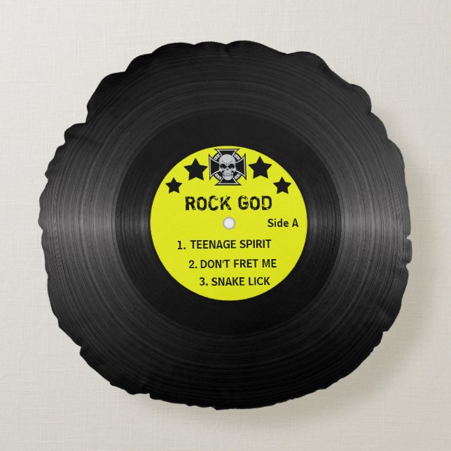Rock and Roll Record Label Custom Yellow Round Pillow (Front)