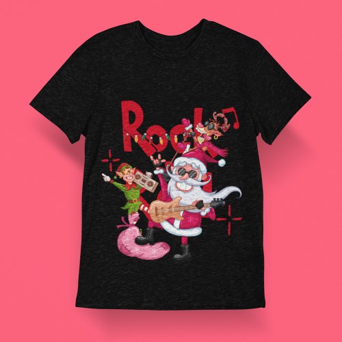 Rock and Roll Santa Claus  Christmas Black Unisex T_Shirt