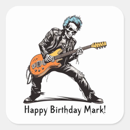 Rock and Roll Skeletons Birthday Party Square Sticker