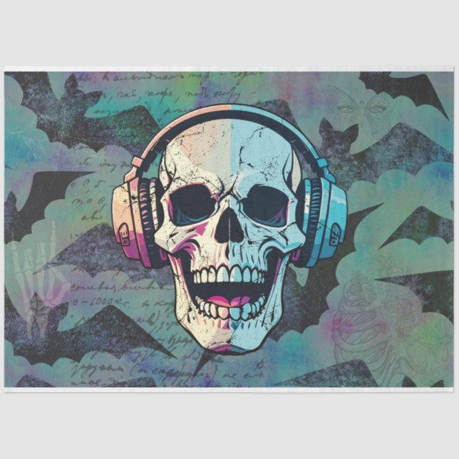 Rock and Roll Skull and Bats Decoupage Paper (Front)