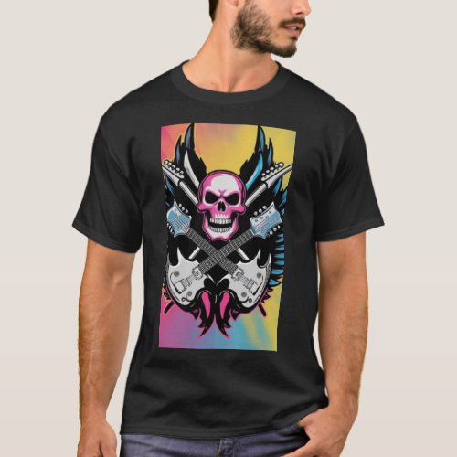 Rock and Roll Skull Emblem T_Shirts