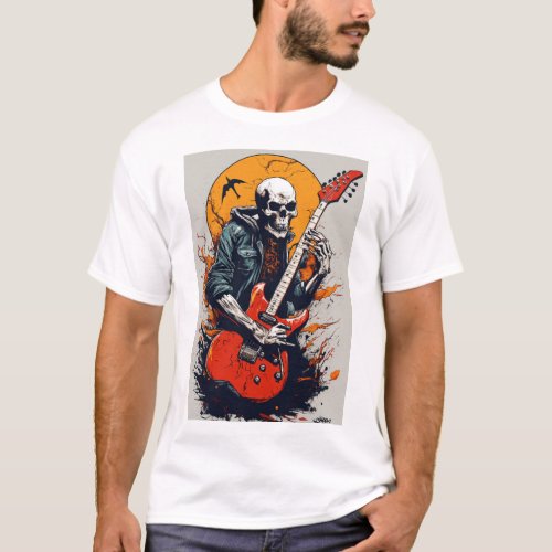 Rock and Roll Skull Tattoo Design T_shirt