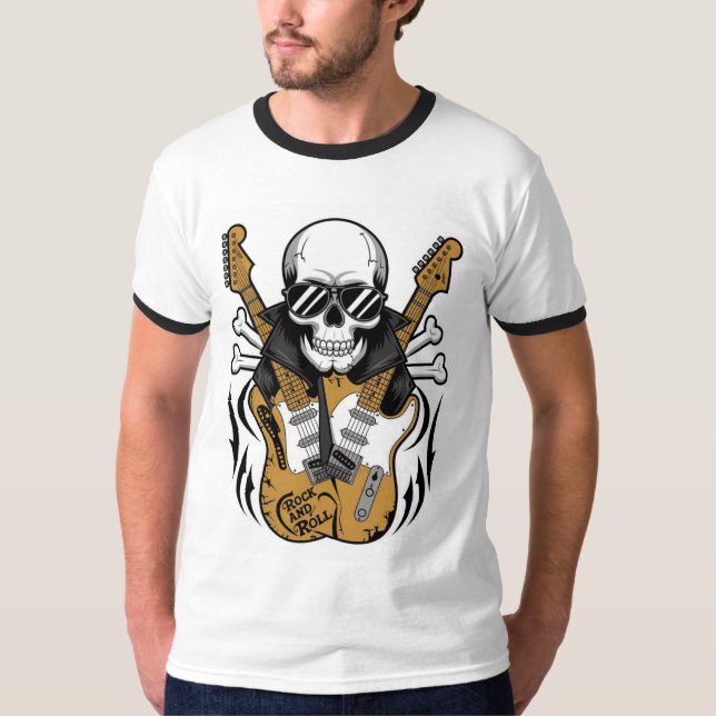 Rock and Roll Skulls and Guitars T-Shirt (Front)