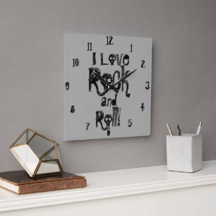 Rock and Roll Skulls Black Gray Square Wall Clock