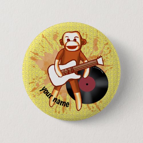 Rock and Roll Sock Monkey custom name Button