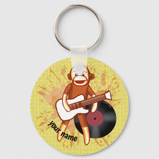 Rock and Roll Sock Monkey Keychain (Front)