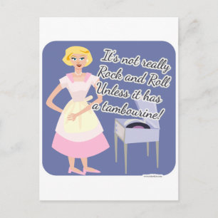 Rock and Roll Tambourine Fifties Housewife Postcard