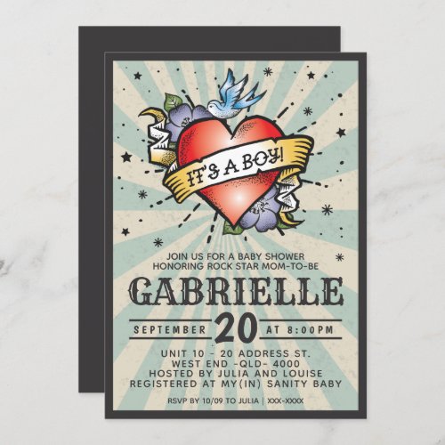 Rock and Roll Tattoo Baby Shower Invitation