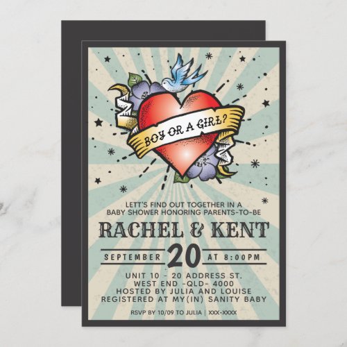 Rock and Roll Tattoo Gender Reveal Invitation