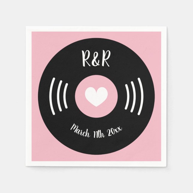 Rock and roll theme vinyl music record wedding napkins (Front)