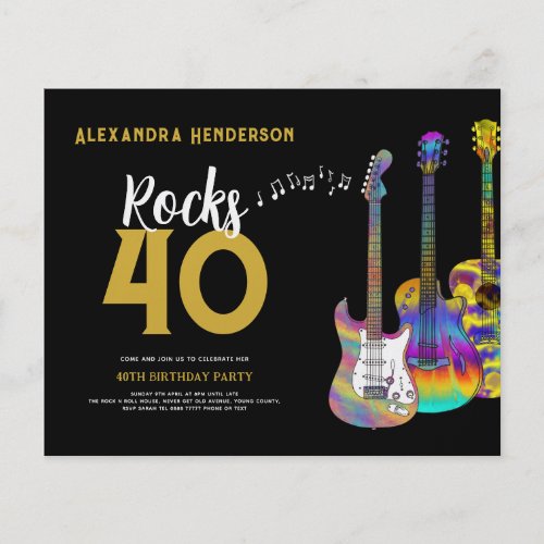 Rock and Roll Themed 40th Birthday Party Budget Flyer