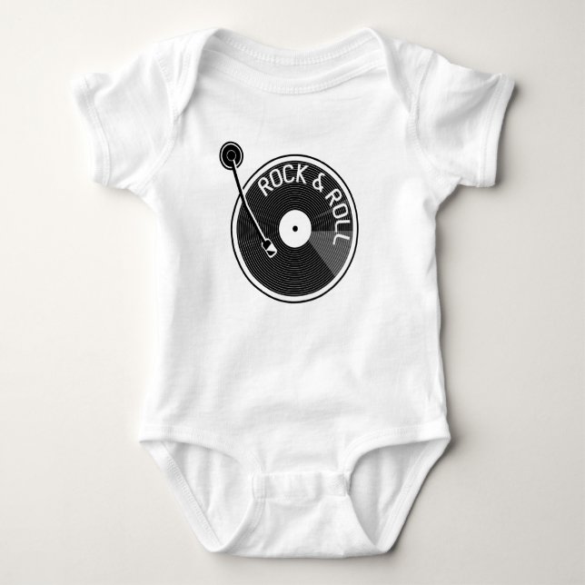 Rock And Roll Vinyl Record Baby Bodysuit (Front)