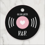 Rock and roll vinyl record wedding favor gift tags<br><div class="desc">Rock and roll vinyl music record wedding favor gift tags with monogram. Cute heart with monogrammed name initials of bride and groom plus date of marriage. Personalized thank you labeling for gifts, presents, diy decorations and more. Elegant brush script typography for bride and groom name initials. Chic design / fancy...</div>