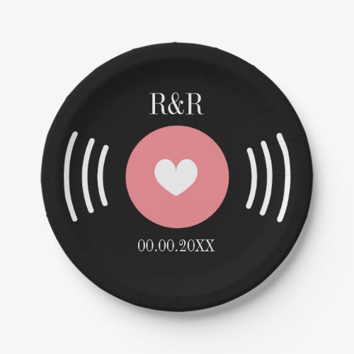 Rock and roll vinyl record wedding party plates