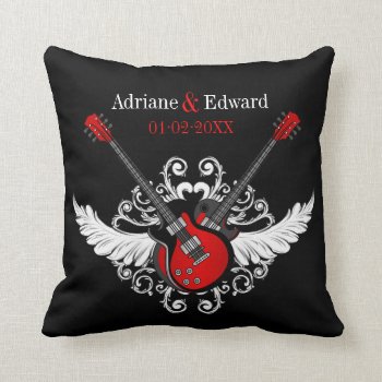 Rock And Roll Wedding Love Guitars Black Red Throw Pillow by BluePlanet at Zazzle