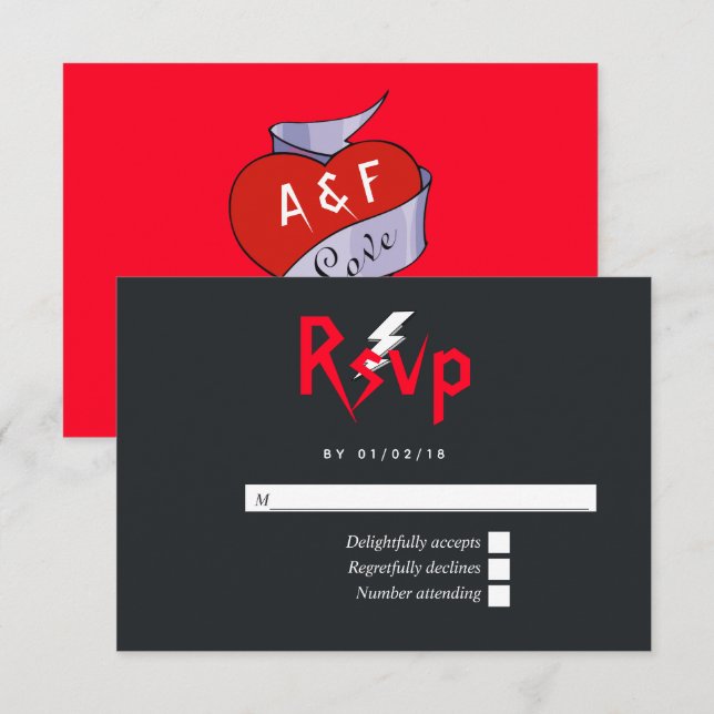 Rock and Roll Wedding Monogram RSVP Card (Front/Back)