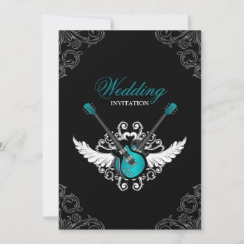 Rock And Roll Wedding Teal Black Invitation by BluePlanet at Zazzle