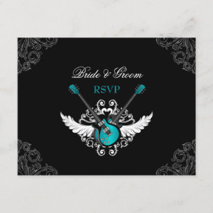 Rock and Roll Wedding Teal Black RSVP card