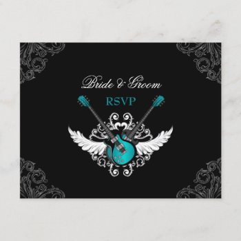 Rock And Roll Wedding Teal Black Rsvp Card by BluePlanet at Zazzle