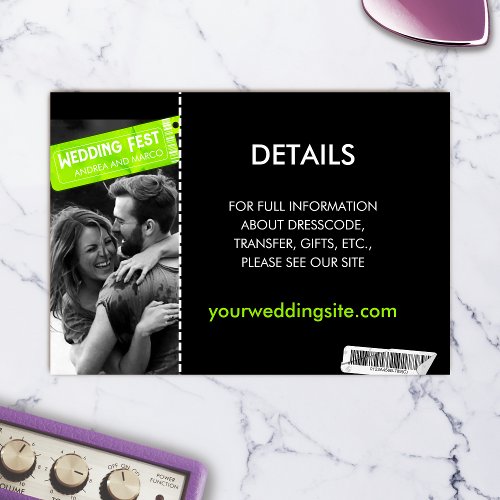 Rock and Roll Wedding Ticket Concert Boarding Pass Enclosure Card