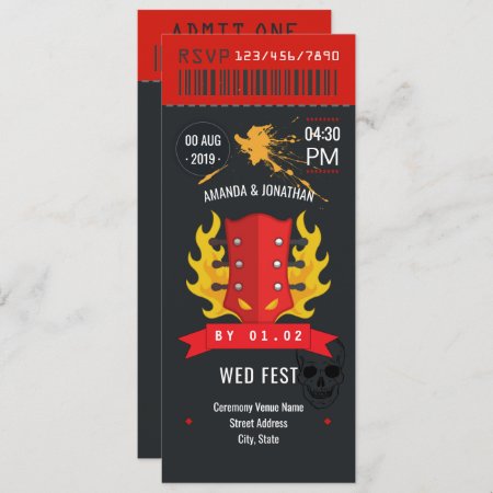 Rock And Roll Wedding Ticket Custom Invitation