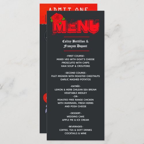 Rock and Roll Wedding Ticket Menu