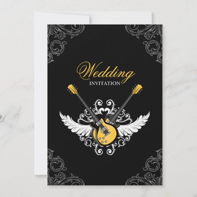 Rock and Roll Wedding Yellow Black invitation (Front)