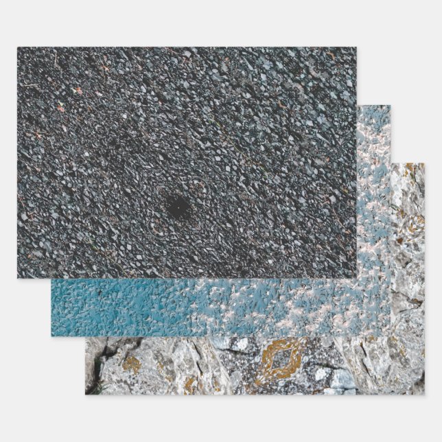 Rock and stone, walls, pebbles, building materials wrapping paper sheets (Set)
