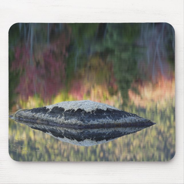 Rock and tree reflection, Lily Pond, White Mouse Pad (Front)