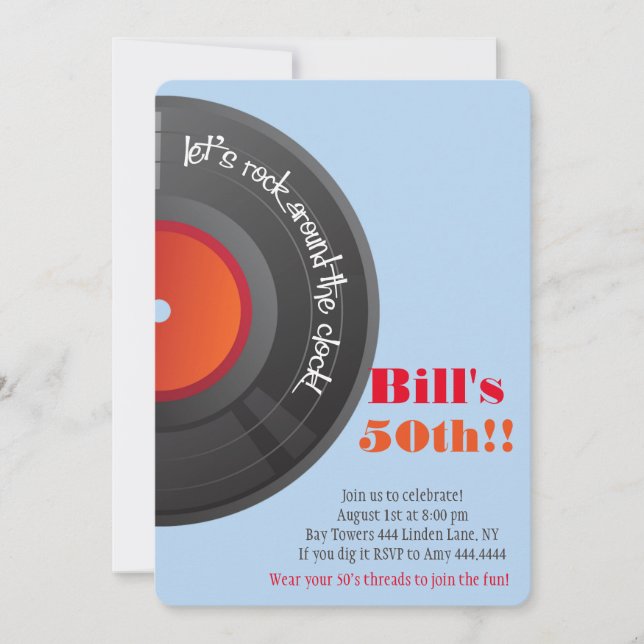 Rock around the Clock 50th Birthday Party Invitation (Front)