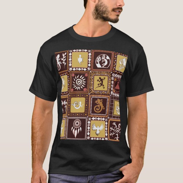 Rock Art Imitation: Vintage Pattern. T-Shirt (Front)