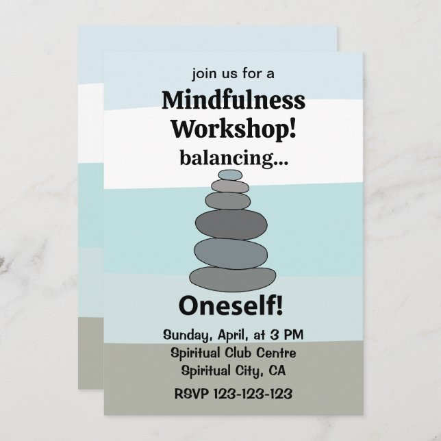 Rock Balancing Stone Stacking Mindfulness Workshop Invitation (Front/Back)