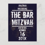 Rock Band Bar Mitzvah Save the Date All Type Announcement Postcard<br><div class="desc">Every great Bar Mitzvah begins with a little buzz. Generate some of your own with this save the date postcard and make sure your friends and family will be in the front row. Who’s ready to rock the Bimah? He is. Make him a star and his Bar Mitzvah an event...</div>