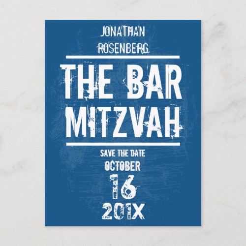 Rock Band Bar Mitzvah Save the Date All Type Blue Announcement Postcard