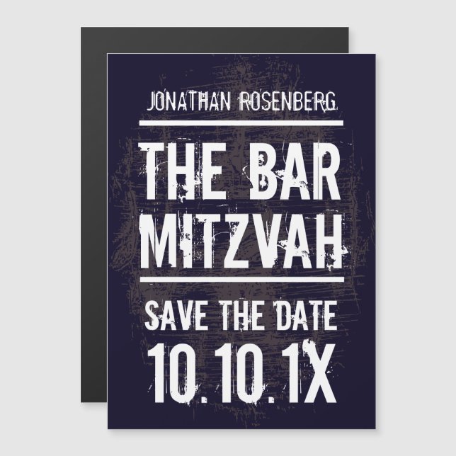 Rock Band Bar Mitzvah Save the Date Black Magnetic Invitation (Front/Back)