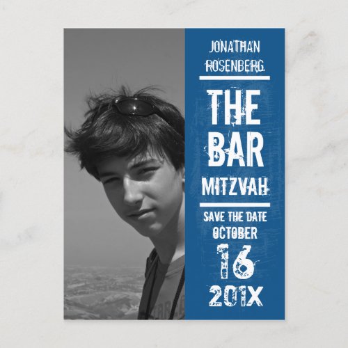 Rock Band Bar Mitzvah Save the Date in Blue Announcement Postcard