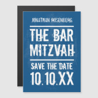 Rock Band Bar Mitzvah Save the Date in Blue