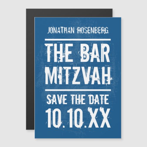 Rock Band Bar Mitzvah Save the Date in Blue Magnetic Invitation