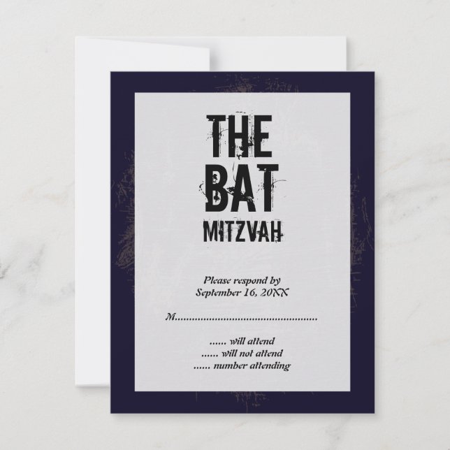 Rock Band Bat Mitzvah RSVP Reply Card Black (Front)