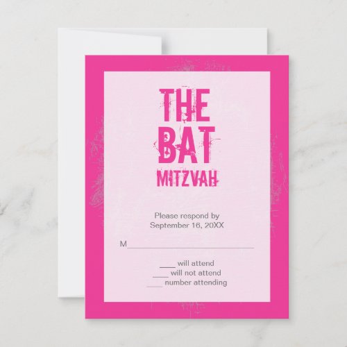 Rock Band Bat Mitzvah Reply Card in Pink Personalized Invites