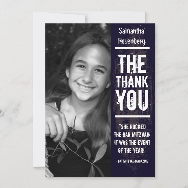 Rock Band Bat Mitzvah Thank You Card in Black (Front)