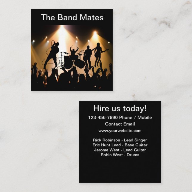Rock Band For Hire Square Business Card (Front/Back)