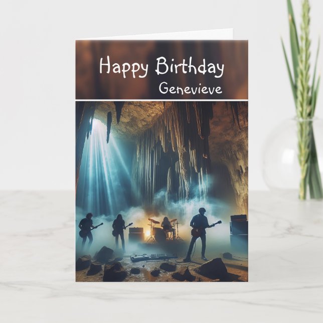 Rock Band in underground Cavern birthday Card (Front)