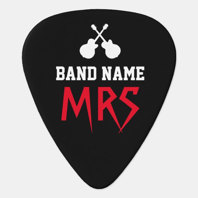 Rock band name & guitarist initials black guitar pick (Front)