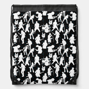 Rock Band Silhouette Pattern.w Black BG Drawstring Bag