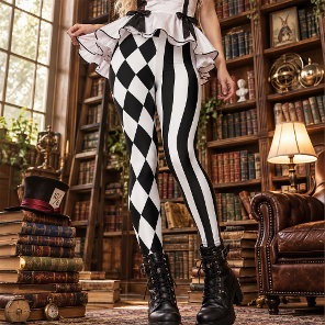 Rock Band Stage Wear | Black White Jester Leggings